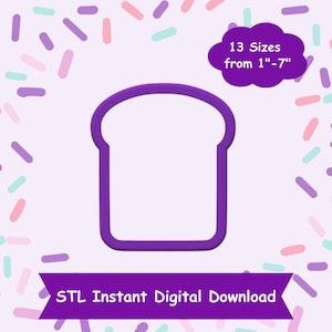 May include: Purple bread-shaped cookie cutter with 13 sizes from 1 to 7 inches. STL Instant Digital Download.