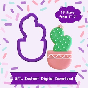 Potted Cactus Cookie Cutter STL Digital Download - STL Instant Digital Download for 3D Printing - Plant Cookie Cutter STL