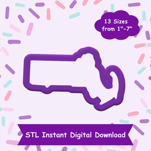 Massachusetts Cookie Cutter STL Digital Download - STL Instant Digital Download for 3D Printing - State Cookie Cutter STL