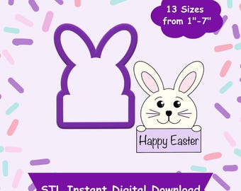 Bunny Head with Plaque Cookie Cutter STL Digital Download - STL Instant Digital Download for 3D Printing - Easter Cookie Cutter STL