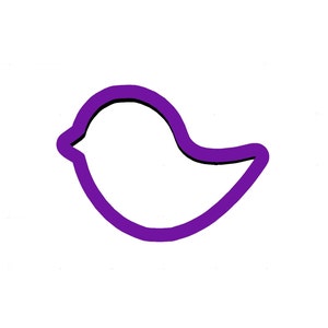 May include: A purple outline of a bird with a rounded body and a small beak.