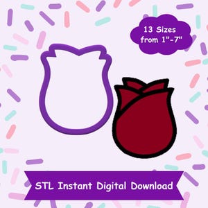 Rose Bud Cookie Cutter STL Digital Download - STL Instant Digital Download for 3D Printing - Flower Cookie Cutter STL