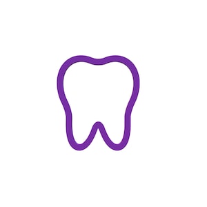 May include: A purple outline of a tooth, a common symbol for dental care.