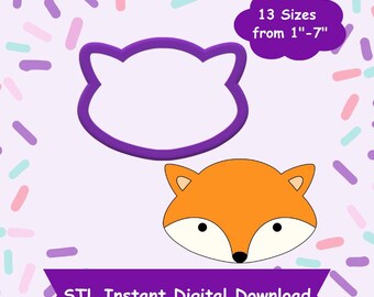 Cortador de galletas de cabeza de zorro STL Descarga digital - Descarga digital instantánea STL para impresión 3D - Cortador de galletas de animales STL