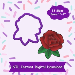 Rose with Leaves #2 Cookie Cutter STL Digital Download - STL Instant Digital Download for 3D Printing - Flower Cookie Cutter STL