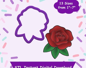 Rose with Leaves #2 Cookie Cutter STL Digital Download - STL Instant Digital Download for 3D Printing - Flower Cookie Cutter STL