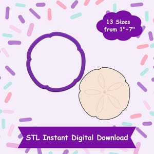 Sand Dollar Cookie Cutter STL Digital Download - STL Instant Digital Download for 3D Printing - Beach Cookie Cutter STL