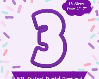 Number 3 Cookie Cutter STL Digital Download - STL Instant Digital Download for 3D Printing - Number Cookie Cutter STL
