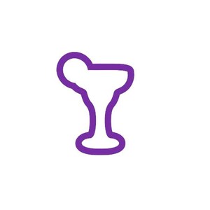 May include: Purple outline of a margarita glass with a lime wedge on the rim.
