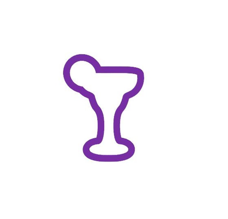 May include: Purple outline of a margarita glass with a lime wedge on the rim.