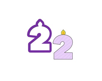 Number 2 With Candle Cookie Cutter - Number Two Cookie Cutter - Number Cookie Cutters - Cookie Cutter Numbers - Polymer Clay Cutters