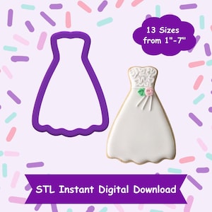 ドレス クッキー カッター STL デジタル ダウンロード - 3D 印刷用の STL インスタント デジタル ダウンロード - ウェディング ドレス クッキー カッター STL