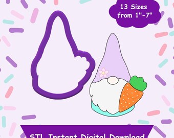 Gnome Holding Carrot Cookie Cutter STL Digital Download - STL Instant Digital Download for 3D Printing - Easter Cookie Cutter STL