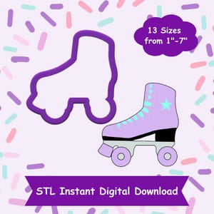 May include: Purple roller skate cookie cutter with a star on the side. 13 sizes from 1" to 7". STL Instant Digital Download.