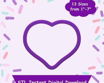 Cortador de galletas con forma de corazón n.º 3, descarga digital STL - Descarga digital instantánea STL para impresión 3D - Cortador de galletas STL de San Valentín