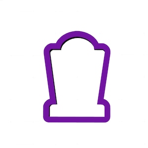 May include: Purple plastic Halloween cookie cutter shaped like a tombstone.