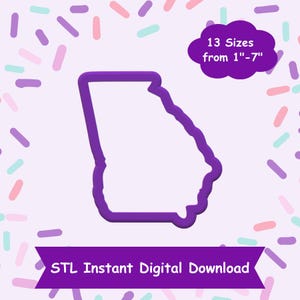 Può includere: Contorno viola dello stato della Georgia. 13 dimensioni da 1" a 7". Download digitale istantaneo STL.