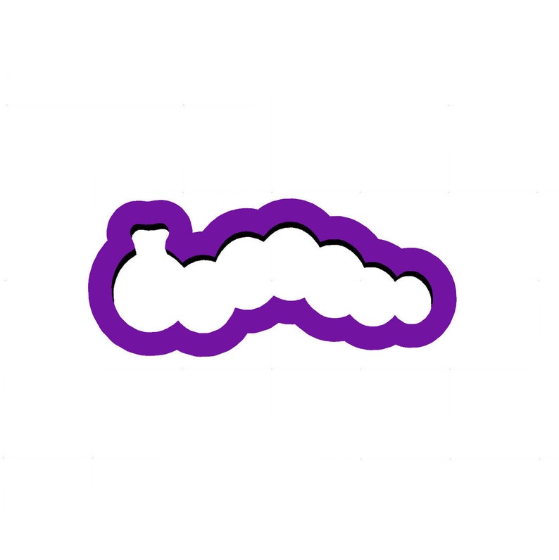 Puede incluir: Cortador de galletas de pl&aacute;stico morado con forma de oruga.