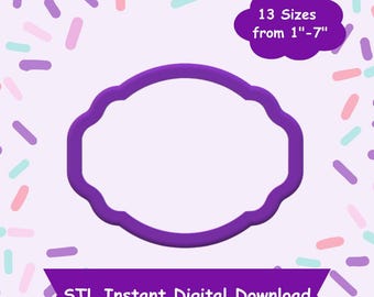 Oval Plaque #6 Cookie Cutter STL Digital Download - STL Instant Digital Download for 3D Printing - Plaque Cookie Cutter STL