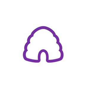 May include: A purple outline of a beehive with a rounded top and a small entrance at the bottom.