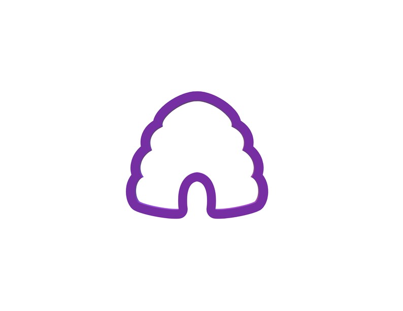 May include: A purple outline of a beehive with a rounded top and a small entrance at the bottom.