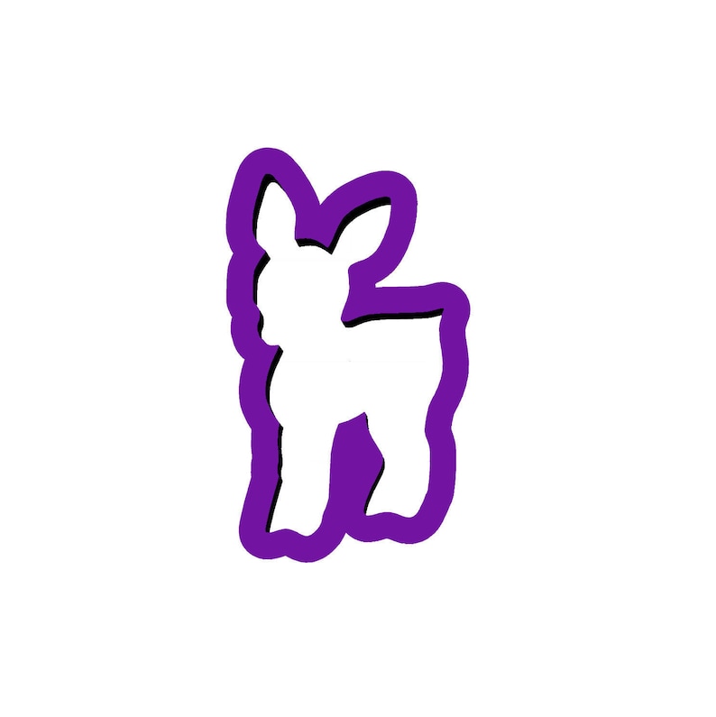 May include: Purple silhouette of a deer with a simple design. This is a cookie cutter.