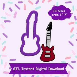 以下が含まれることがあります： 紫と赤のエレキギターのクッキーカッター。13サイズ（1インチから7インチ）。STLインスタントデジタルダウンロード。