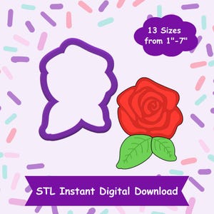 Rose with Leaves Cookie Cutter STL Digital Download - STL Instant Digital Download for 3D Printing - Flower Cookie Cutter STL