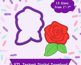 Rose with Leaves Cookie Cutter STL Digital Download - STL Instant Digital Download for 3D Printing - Flower Cookie Cutter STL