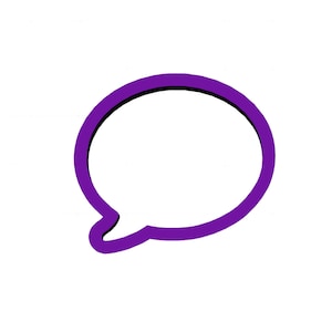 May include: A purple speech bubble with a rounded edge and a pointed tail.