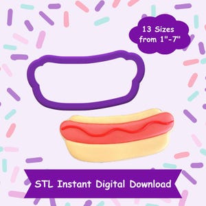 Hotdog Cookie Cutter STL Digital Download - STL Instant Digital Download for 3D Printing - Food Cookie Cutter STL