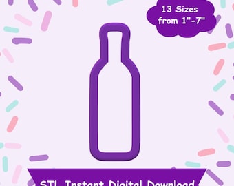 Cortador de galletas de botella de vino STL Descarga digital - Descarga digital instantánea STL para impresión 3D - Cortador de galletas de bebida STL