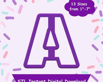 Cortador de galletas con la letra A en formato STL para descargar digitalmente - Descarga digital instantánea de STL para impresión 3D - Cortador de galletas con el alfabeto en formato STL