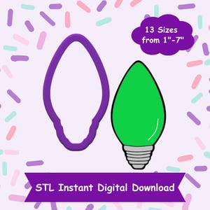 Cortador de galletas de bombilla de Navidad STL Descarga digital - Descarga digital instantánea STL para impresión 3D - Cortador de galletas de Navidad STL