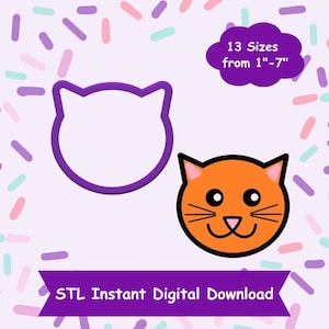 Cat Head #2 Cookie Cutter STL Digital Download - STL Instant Digital Download for 3D Printing - Animal Cookie Cutter STL