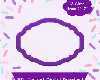 Oval Plaque #9 Cookie Cutter STL Digital Download - STL Instant Digital Download for 3D Printing - Plaque Cookie Cutter STL