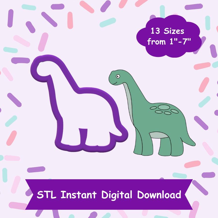 Longneck Dinosaur Cookie Cutter STL Digital Download - STL Instant Digital Download for 3D Printing - Animal Cookie Cutter STL