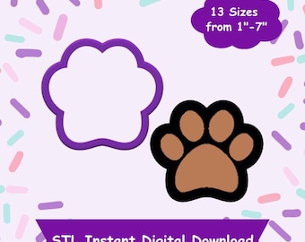 Paw Print Cookie Cutter STL Digital Download - STL Instant Digital Download for 3D Printing - Animal Cookie Cutter STL