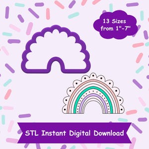 Boho Rainbow Cookie Cutter STL Digital Download - STL Instant Digital Download for 3D Printing - Rainbow Cookie Cutter STL