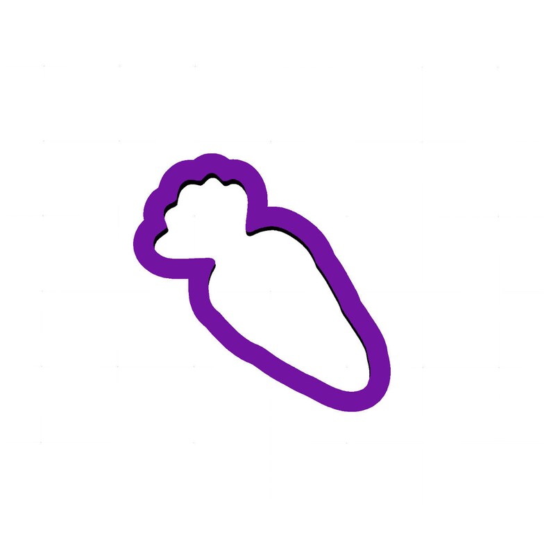 May include: A purple outline of a carrot with a leafy top.
