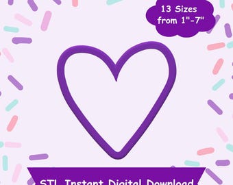 Cortador de galletas de corazón STL Descarga digital - Descarga digital instantánea STL para impresión 3D - Cortador de galletas de San Valentín STL