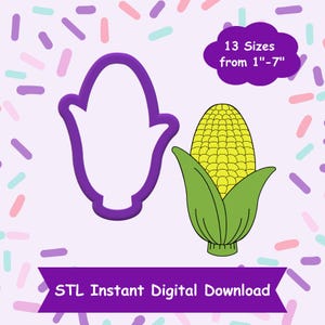 May include: Purple corn on the cob cookie cutter with 13 sizes from 1 to 7 inches. STL Instant Digital Download.