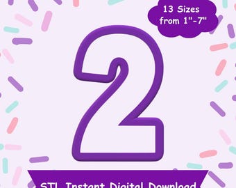 Number 2 Cookie Cutter STL Digital Download - STL Instant Digital Download for 3D Printing - Number Cookie Cutter STL