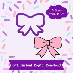 Bow with Ribbons Cookie Cutter STL Digital Download - STL Instant Digital Download for 3D Printing - Hair Bow Cookie Cutter STL