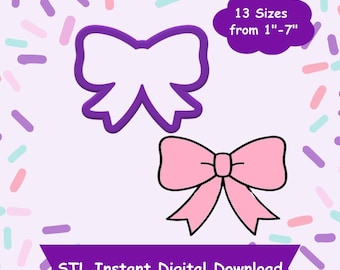 Bow with Ribbons Cookie Cutter STL Digital Download - STL Instant Digital Download for 3D Printing - Hair Bow Cookie Cutter STL