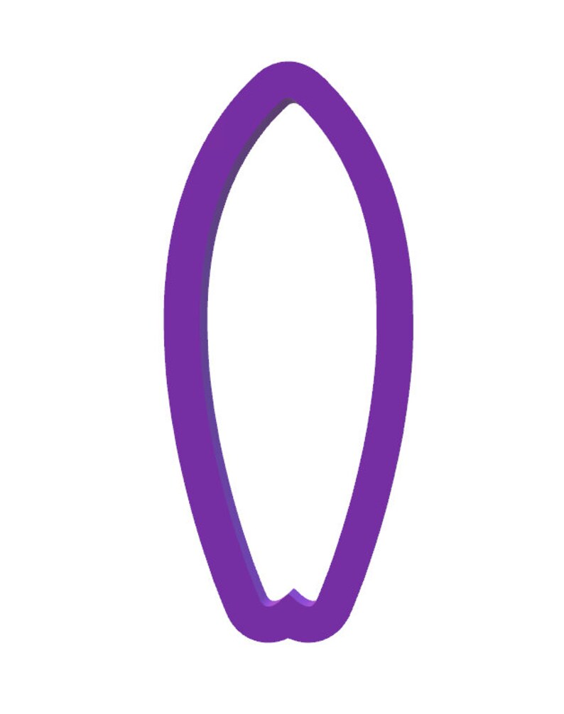 May include: A purple surfboard outline, a simple graphic design.