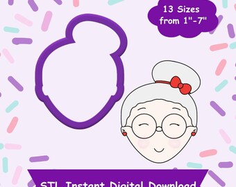 Kerstvrouw hoofd koekjesvorm STL digitale download - Directe digitale STL-download voor 3D-printen - Kerstkoekjesvorm STL