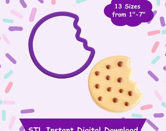 Cortador de galletas con forma de galleta mordida STL Descarga digital - Descarga digital instantánea STL para impresión 3D - Cortador de galletas de comida STL
