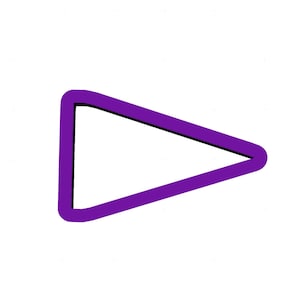 May include: A simple, stylized graphic of a right-pointing triangle. The triangle is outlined in a vibrant purple with a black inner border, set against a clean white background. The design is minimalist and modern.