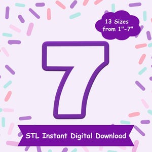 Number 7 Cookie Cutter STL Digital Download - STL Instant Digital Download for 3D Printing - Number Cookie Cutter STL